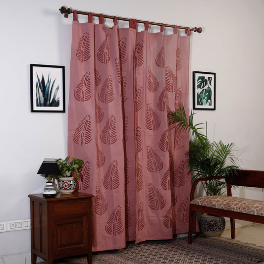Maroon - Applique Leaves Cutwork Cotton Door Curtain from Barmer (7 x 3.5 feet) (single piece)