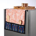 Peach Sanganeri Block Printed Cotton Fridge Top Cover with Multiple Pockets 