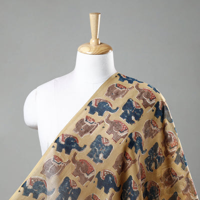 Yellow - Pedana Kalamkari Block Printed Chanderi Silk Fabric
