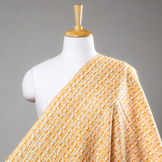 Yellow Striped Pattern Sanganeri Printed Cotton Fabric