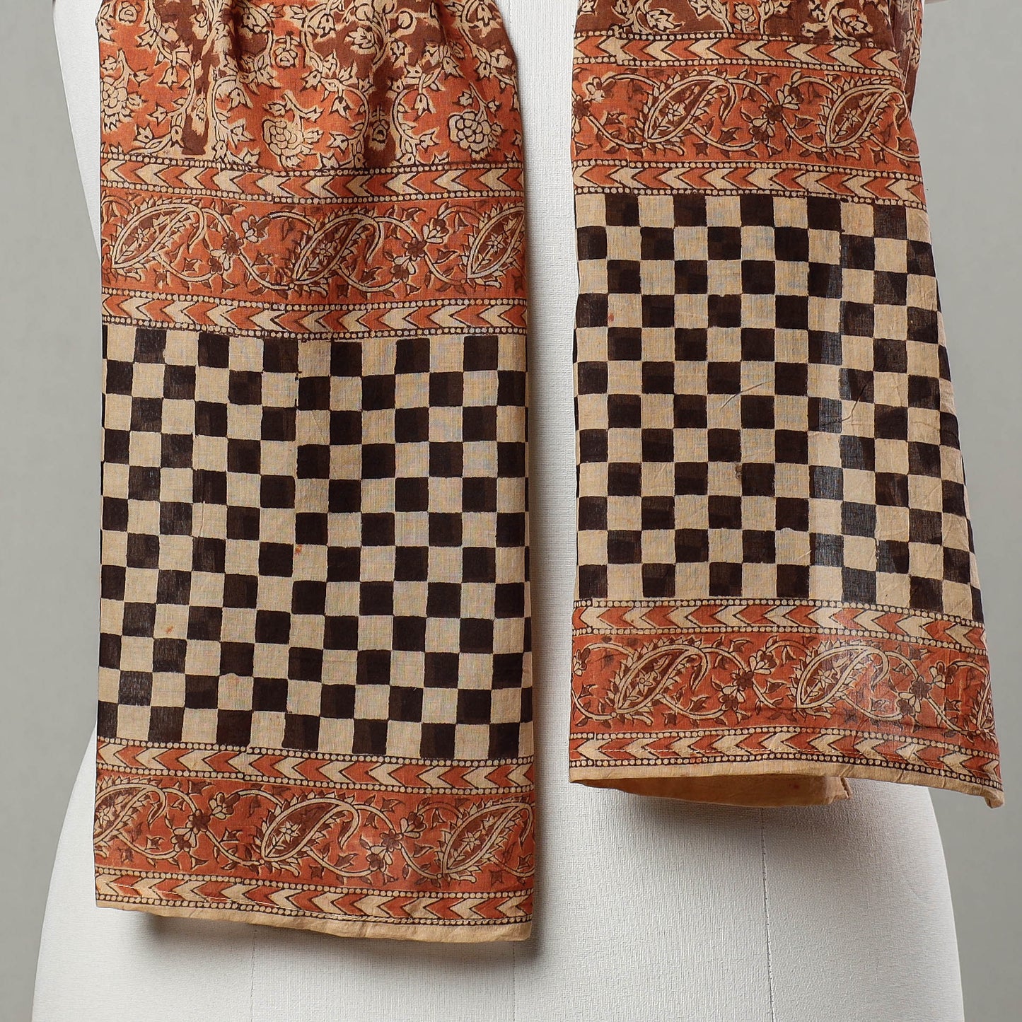 Brown - Pedana Kalamkari Block Printed Cotton Stole