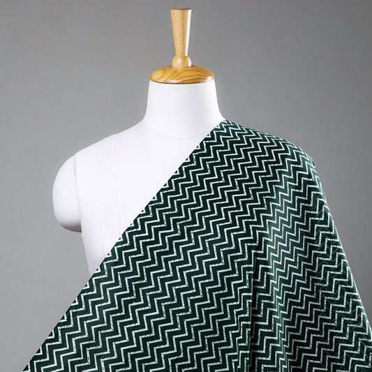 Green Zigzag Wave Sanganeri Printed Cotton Fabric
