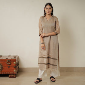 Brown - Dharwad Mercerised Cotton Straight Kurta 03