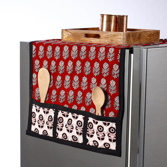 Bagh Block Printed Cotton Fridge Top Cover with Multiple Pockets