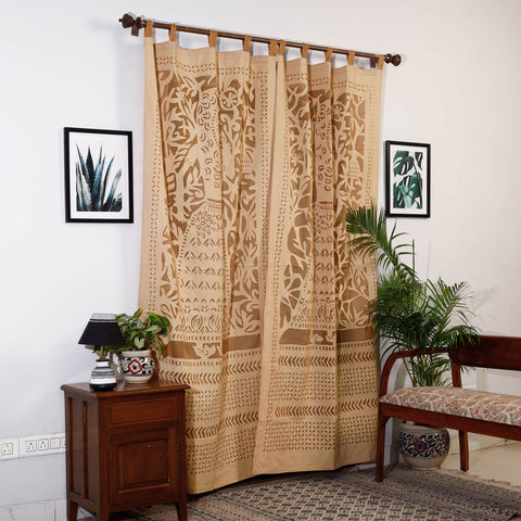 Brown - Applique Queen Cutwork Cotton Door Curtain from Barmer (7 x 3.5 feet) (single piece)