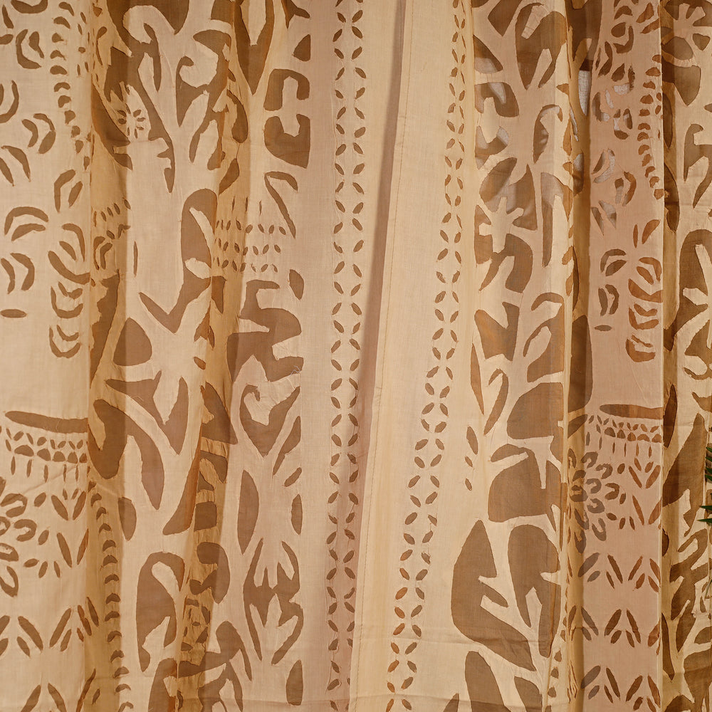 Brown - Applique Queen Cutwork Cotton Door Curtain from Barmer (7 x 3.5 feet) (single piece)