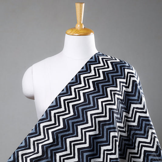 Blue-White Chevron Pattern Sanganeri Printed Cotton Fabric