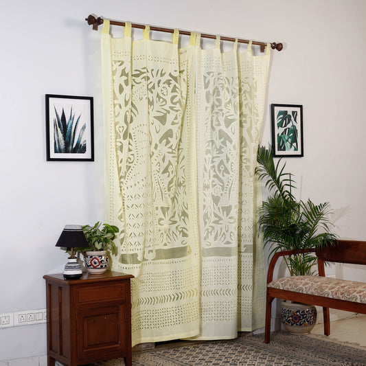 Yellow - Applique King Cutwork Cotton Door Curtain from Barmer (7 x 3.5 feet) (single piece)