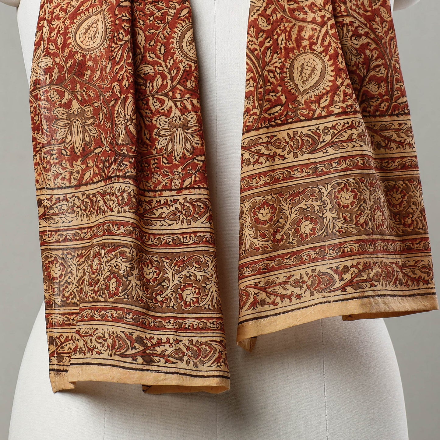 Red - Pedana Kalamkari Block Printed Cotton Stole