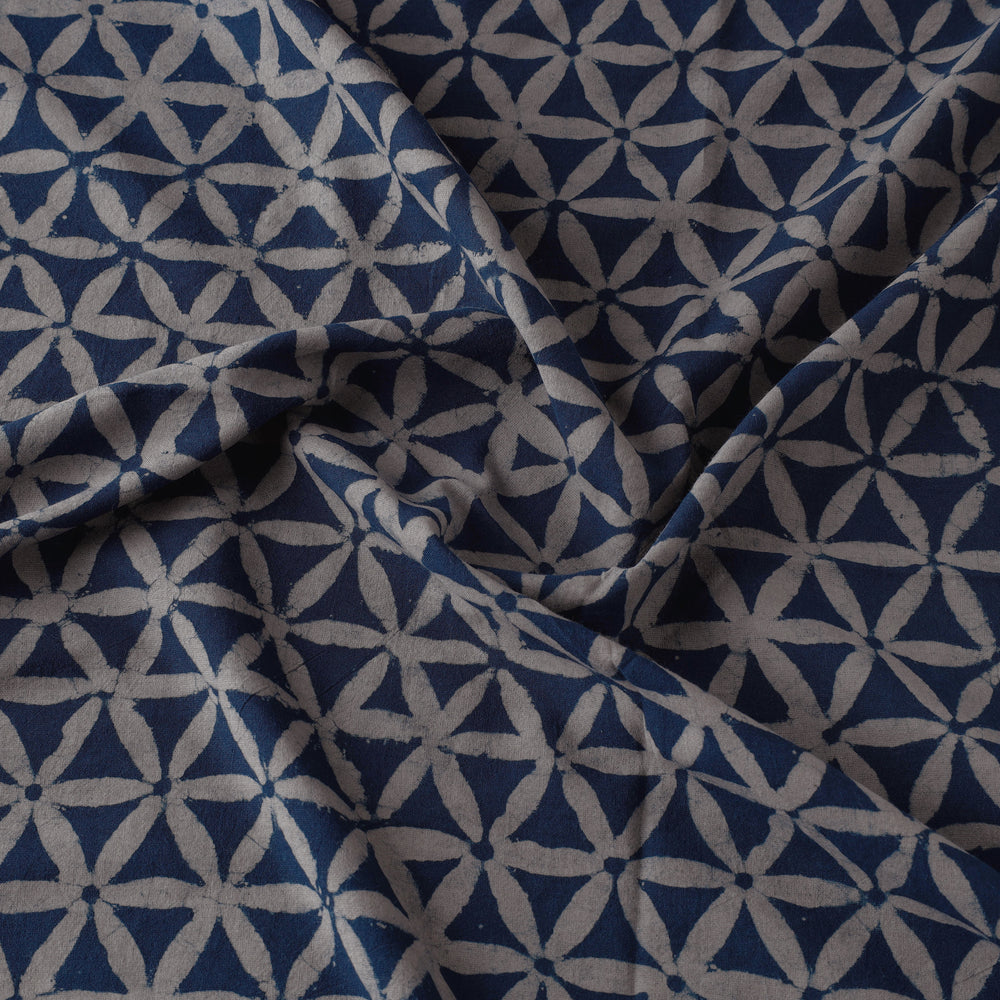 Blue - Pipad Block Printed Cotton Fabric