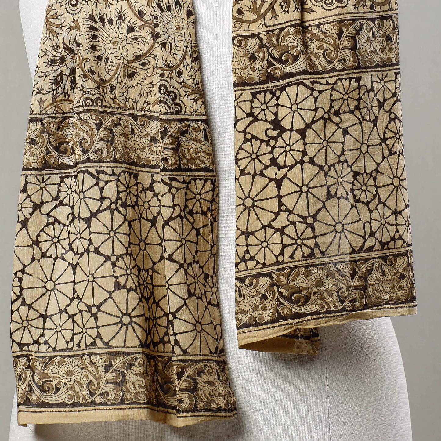 Beige - Pedana Kalamkari Block Printed Cotton Stole