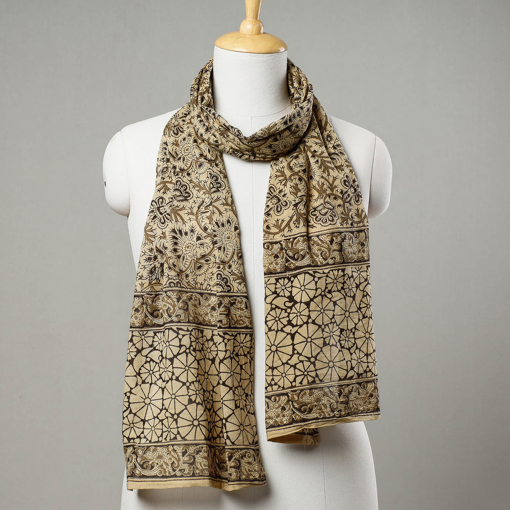 Beige - Pedana Kalamkari Block Printed Cotton Stole