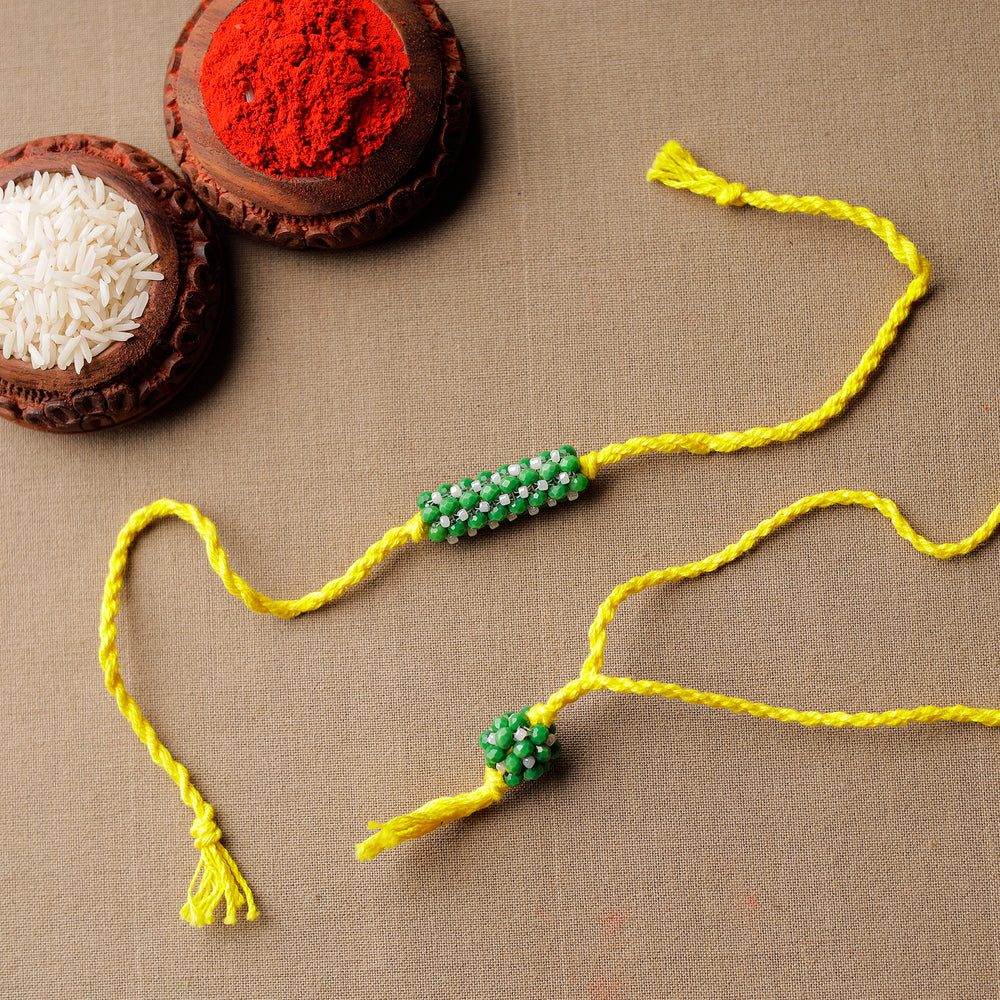 bead work rakhi and lumba set