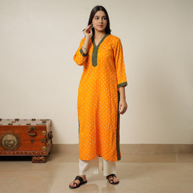 Orange - Bandhani Tie-dye Cotton Long Straight Kurta 05