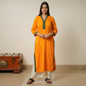 Orange - Bandhani Tie-dye Cotton Long Straight Kurta 05