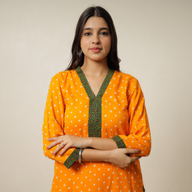 Orange - Bandhani Tie-dye Cotton Long Straight Kurta 05