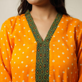 Orange - Bandhani Tie-dye Cotton Long Straight Kurta 05
