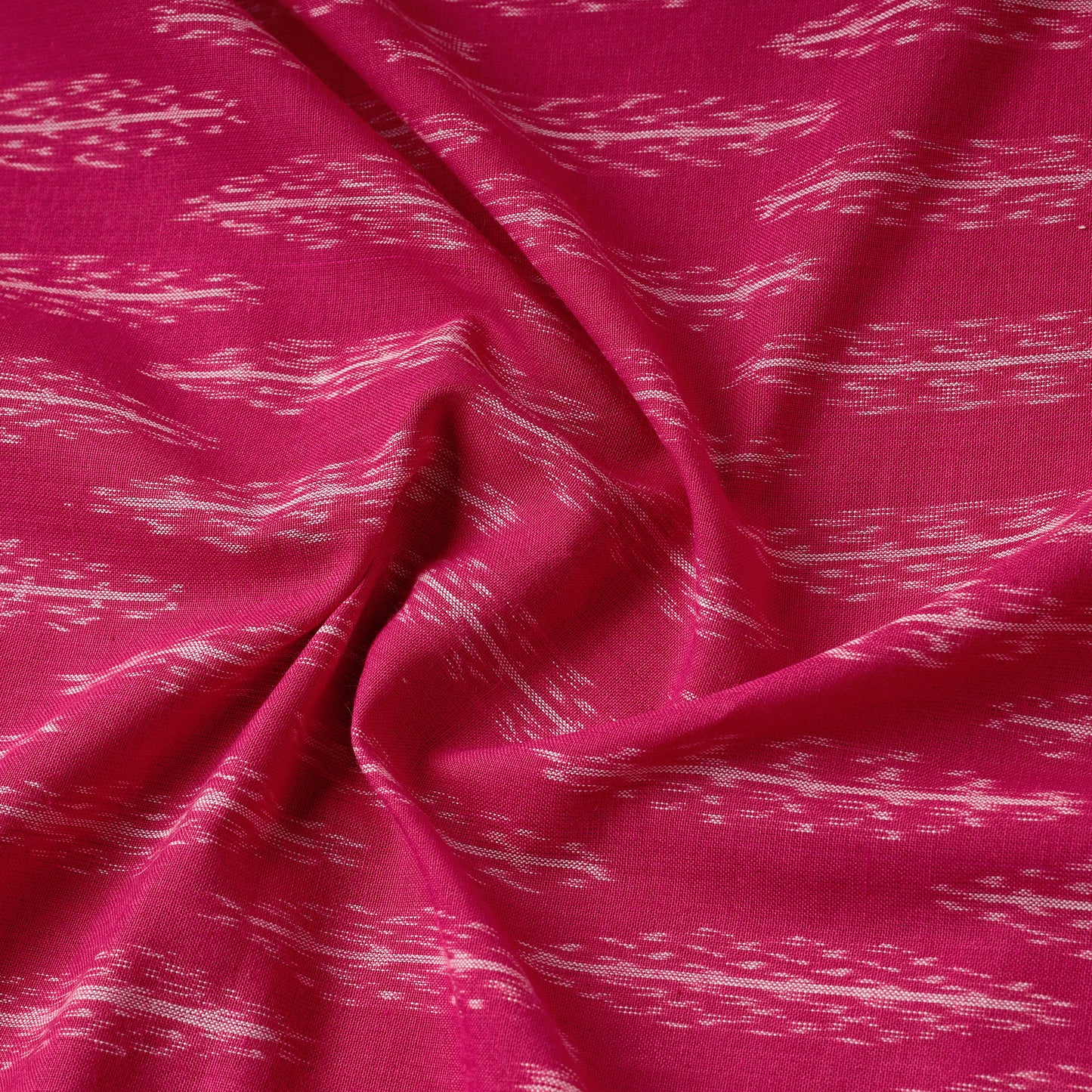 Deep Pink With Butta Pochampally Double Ikat Handloom Cotton Fabric