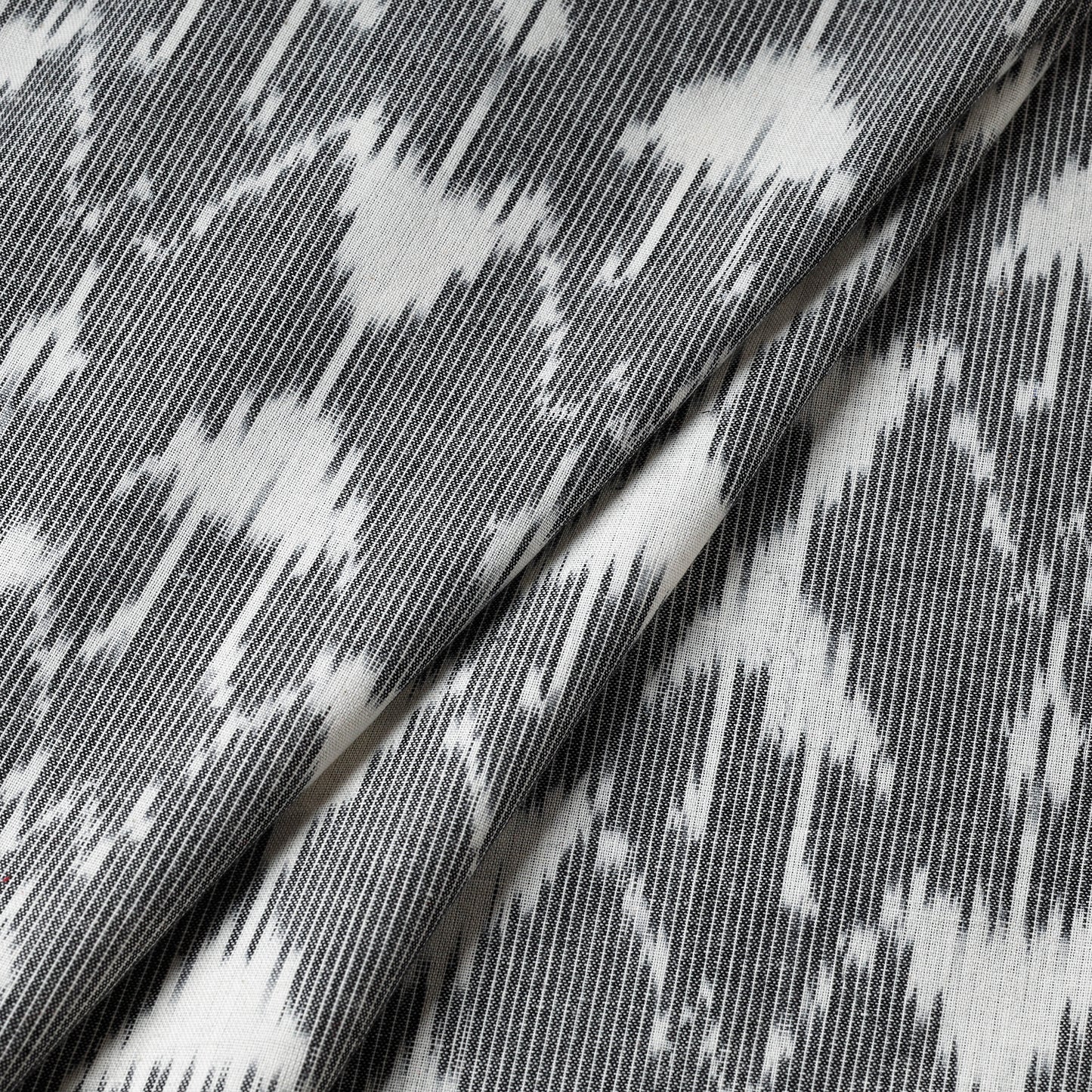 Grey Patterned On White Pochampally Double Ikat Handloom Cotton Fabric
