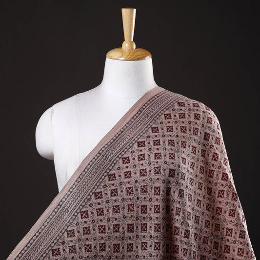 Brown - Bagh Block Printed Pure Merino Wool Handloom Fabric