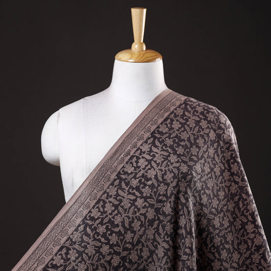 Black - Bagh Block Printed Pure Merino Wool Handloom Fabric