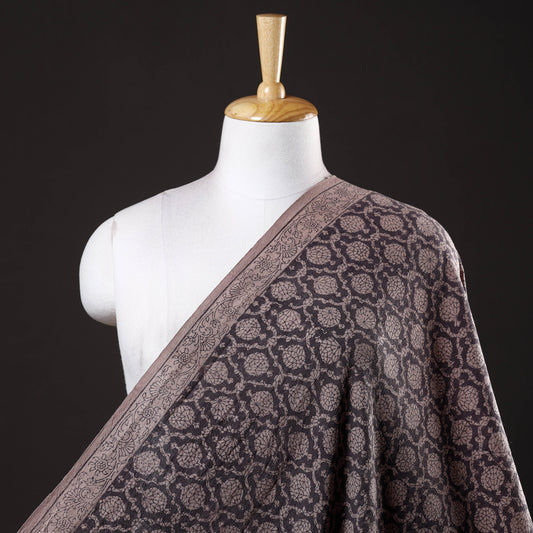 Black - Bagh Block Printed Pure Merino Wool Handloom Fabric