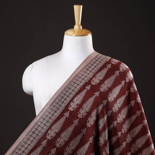Maroon - Bagh Block Printed Pure Merino Wool Handloom Fabric