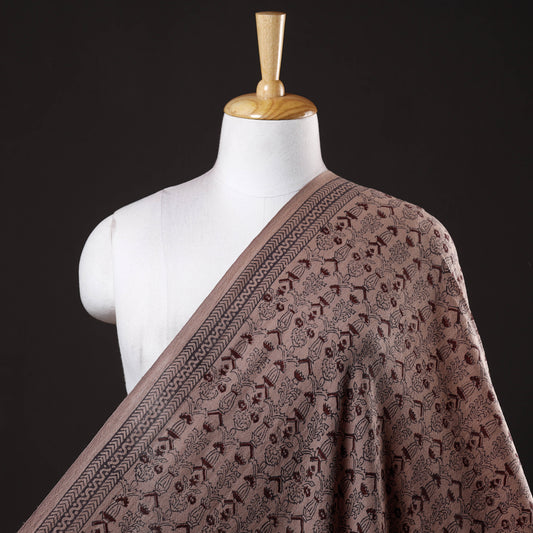Brown - Bagh Block Printed Pure Merino Wool Handloom Fabric