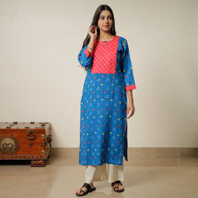Buy Bandhani Tie-dye Cotton Long Straight Kurta for Women