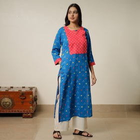 Buy Bandhani Tie-dye Cotton Long Straight Kurta for Women