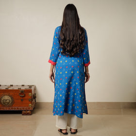 Buy Bandhani Tie-dye Cotton Long Straight Kurta for Women