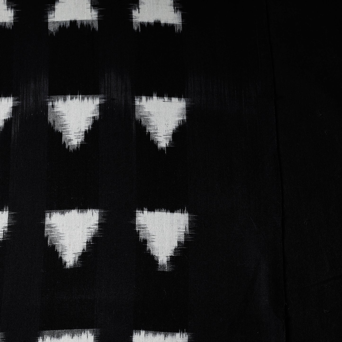 Glamorous Black With Triangular Shape Pochampally Double Ikat Handloom Cotton Fabric