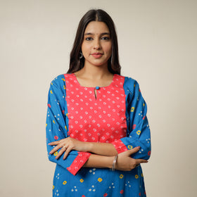 Buy Bandhani Tie-dye Cotton Long Straight Kurta for Women