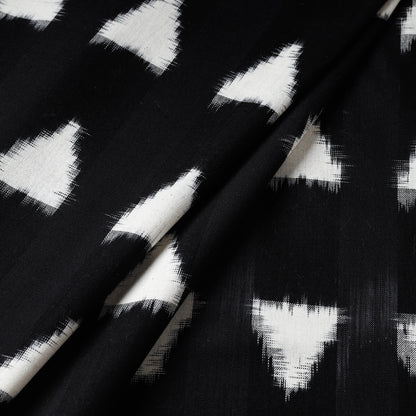 Glamorous Black With Triangular Shape Pochampally Double Ikat Handloom Cotton Fabric