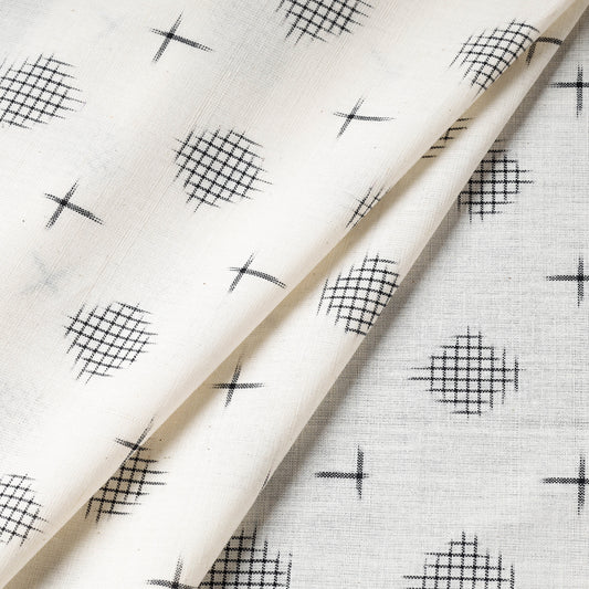 Patterned White Pochampally Double Ikat Handloom Cotton Fabric