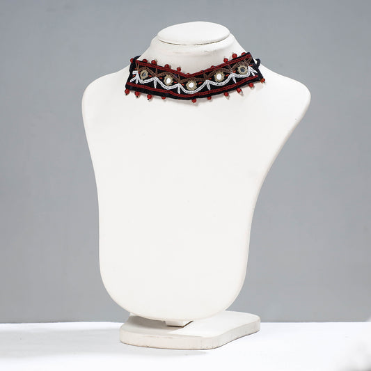 Mirror & Bead Work Rabari Kutch Embroidery Fabric Choker Necklace