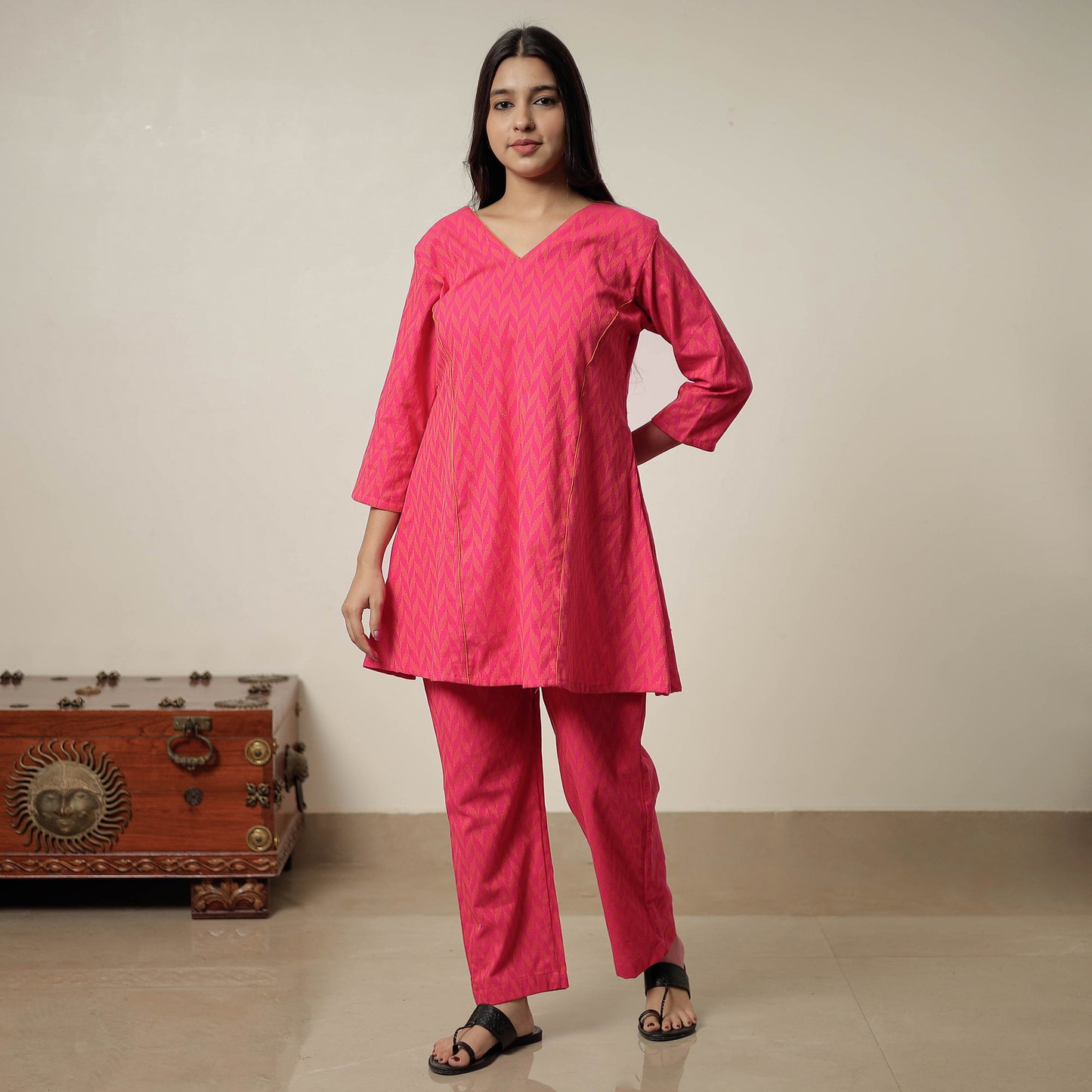 Pink - Jacquard Cotton Co-Ord Set 14