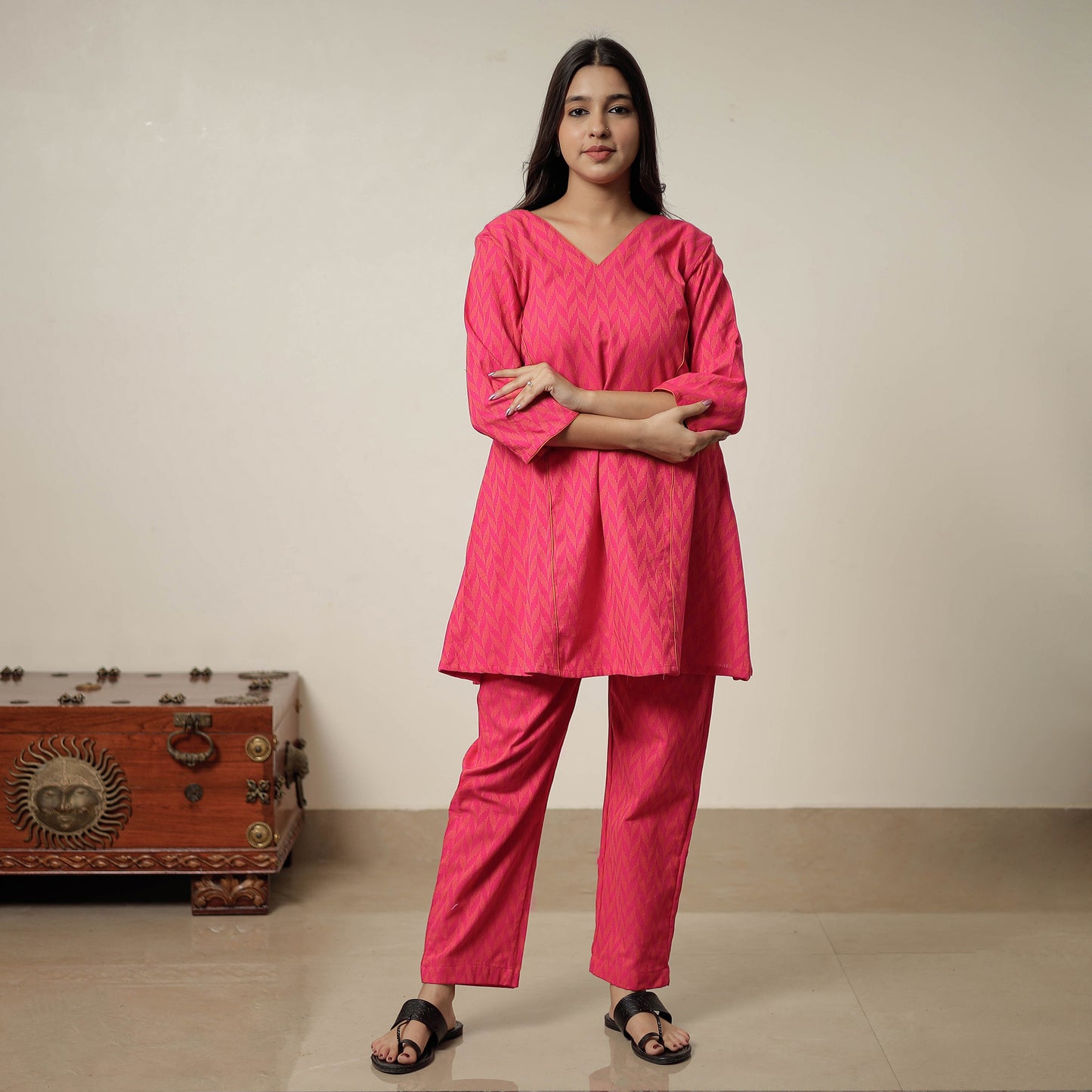 Pink - Jacquard Cotton Co-Ord Set 14