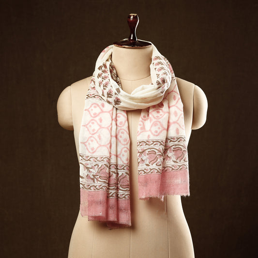 Pink - Pure Wool Sanganeri Block Printed Stole