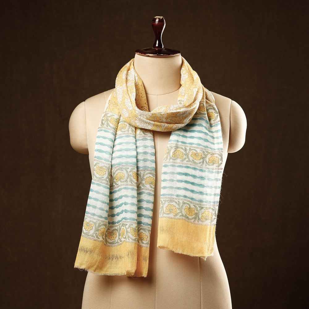 Yellow - Pure Wool Sanganeri Block Printed Stole