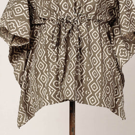 Brown - Pipad Block Printed Cotton Kaftan with Tie-Up Waist (Short)