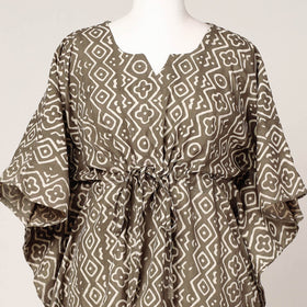 Brown - Pipad Block Printed Cotton Kaftan with Tie-Up Waist (Short)