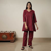 Maroon - Jacquard Cotton Co-Ord Set 13