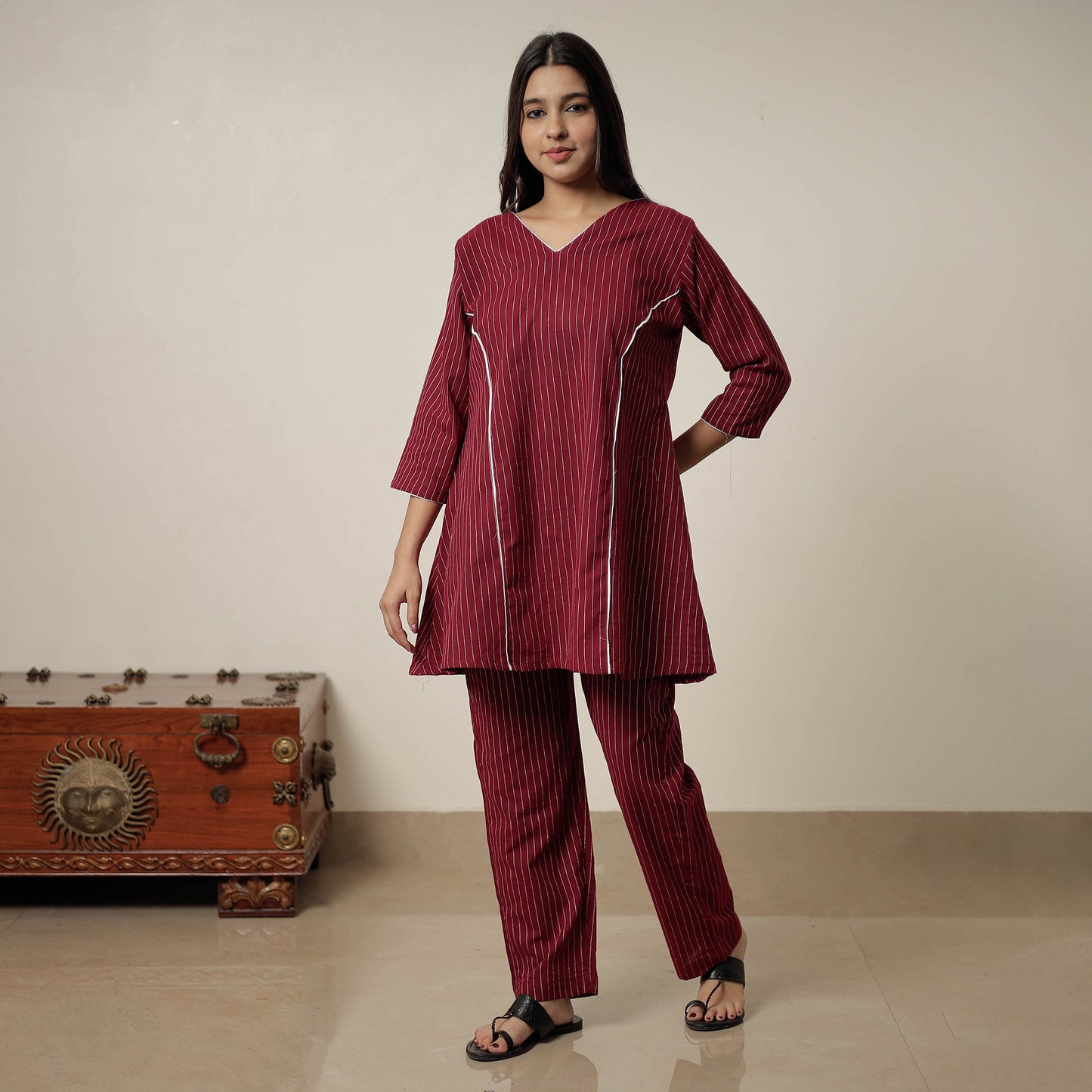 Maroon - Jacquard Cotton Co-Ord Set 13