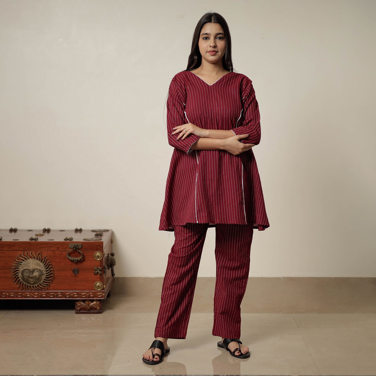 Maroon - Jacquard Cotton Co-Ord Set 13