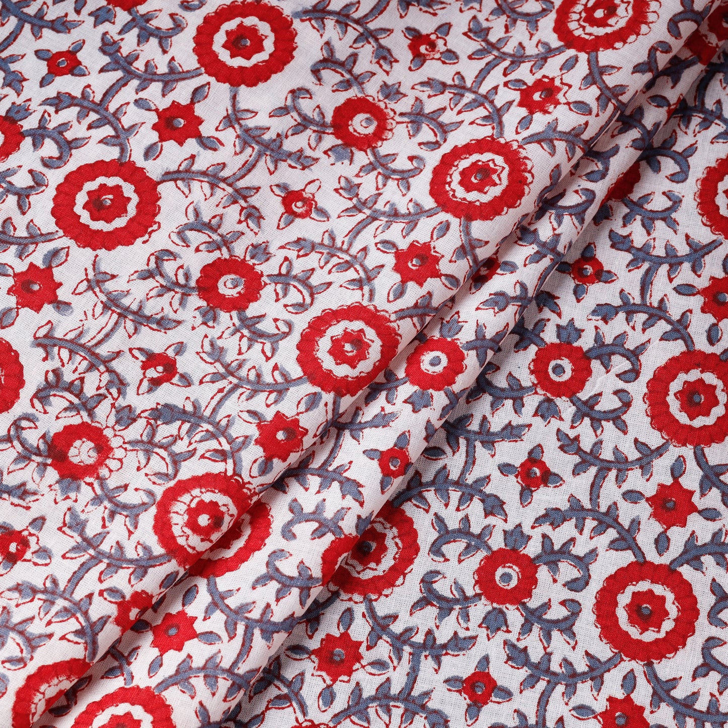 Multicolor - Circular Florets Sanganeri Block Printed Cotton Fabric