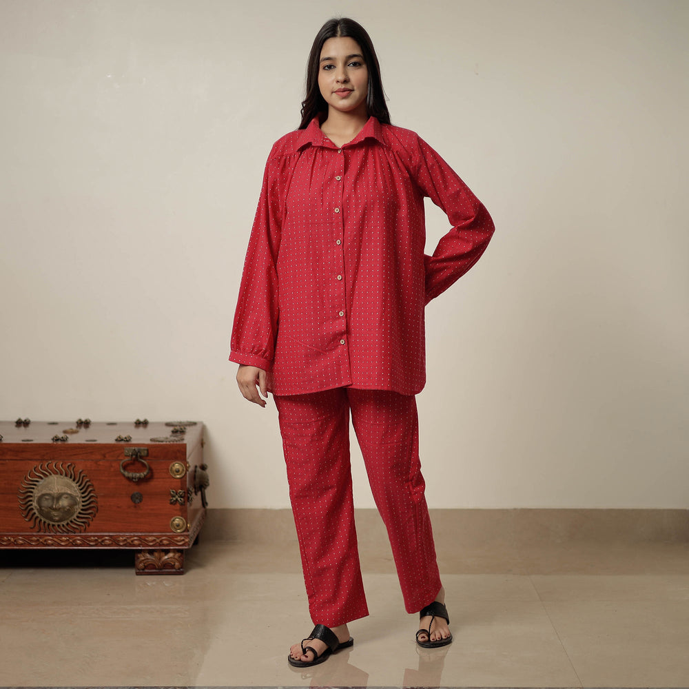 Red - Jacquard Cotton Co-Ord Set  02