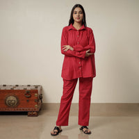 Red - Jacquard Cotton Co-Ord Set  02