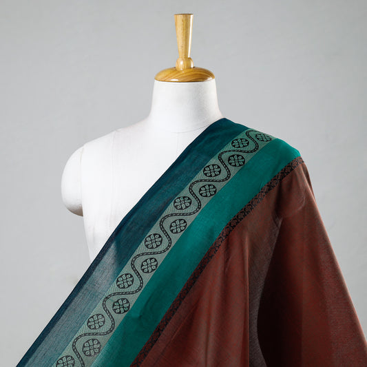 Brown - Kanchipuram Cotton Buti Fabric with Thread Border