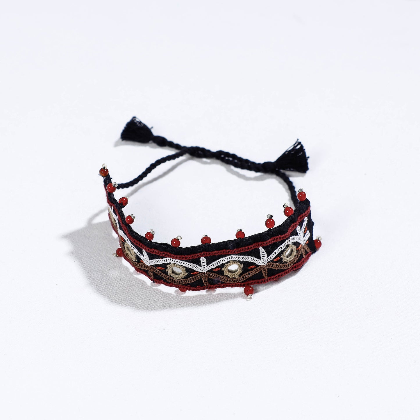 Mirror & Bead Work Rabari Kutch Embroidery Fabric Choker Necklace